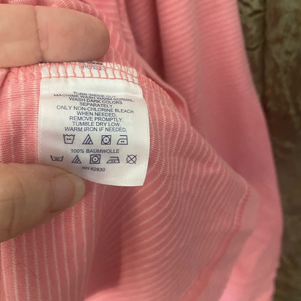 Land’s End mock turtleneck‎ tagless at neck coral pink with thin white stripes - Picture 3 of 4